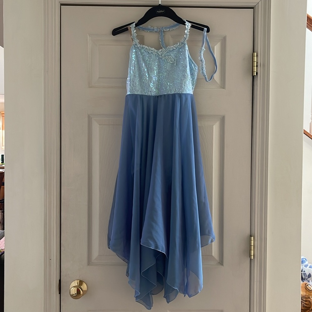 Revolution blue chiffon & sequin dance recital competition costume